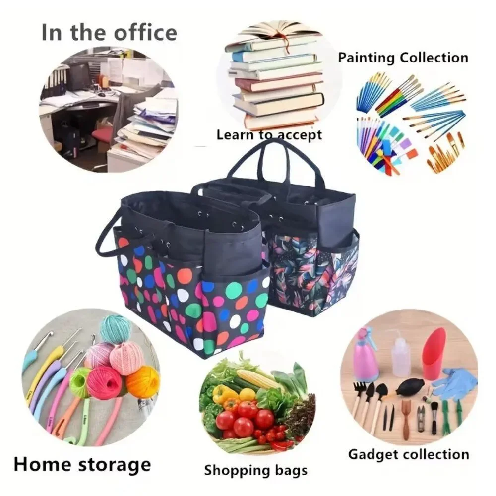 Stylish Printed Tote Bag Multi-Purpose Home Organizer Multiple Pockets Practical